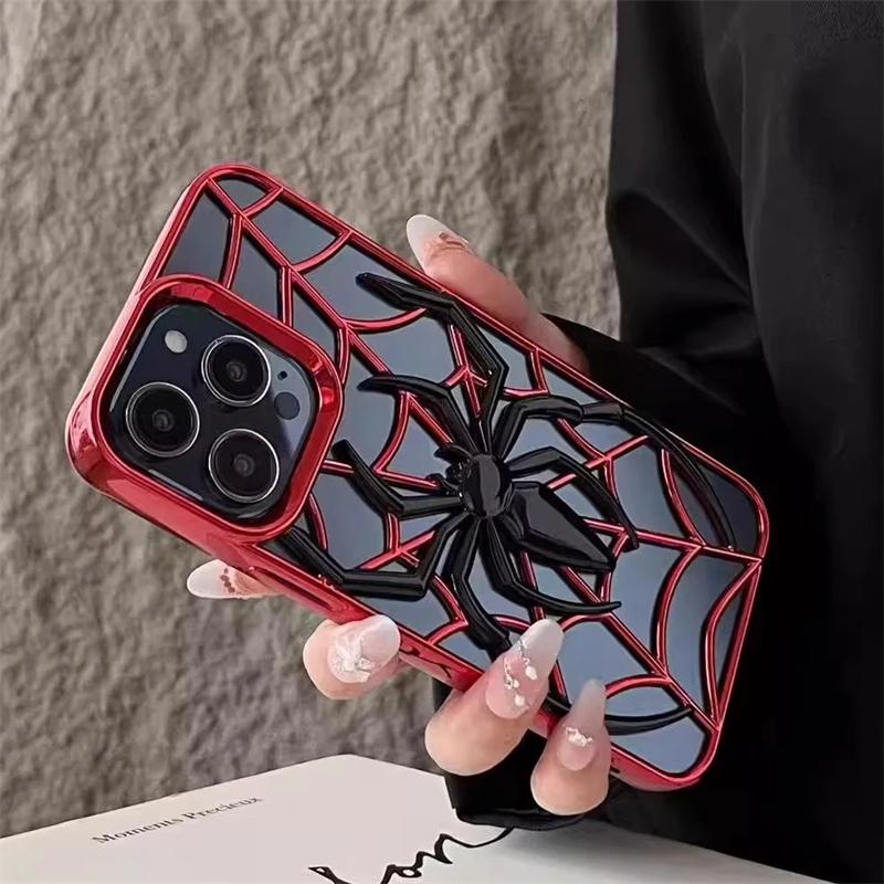 Забавный 3D Полый Чехол-Паук для iPhone 16 15 14 13 12 11 Pro Max Мягкий ТПУ с Покрытием Теплоотводящая Крышка для iPhone 14 15 16 Plus