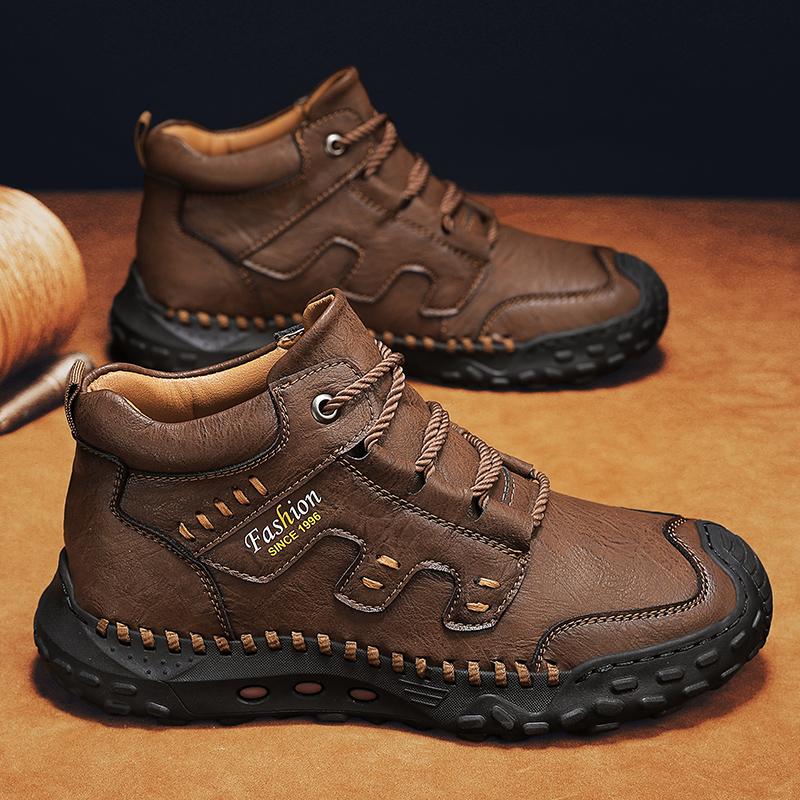 Vintage Style Men Hiking Shoes Fashion Walking Ankle Boots Comfortable Warm Winter Basic Boots Genuine Leather Male Casual Shoes