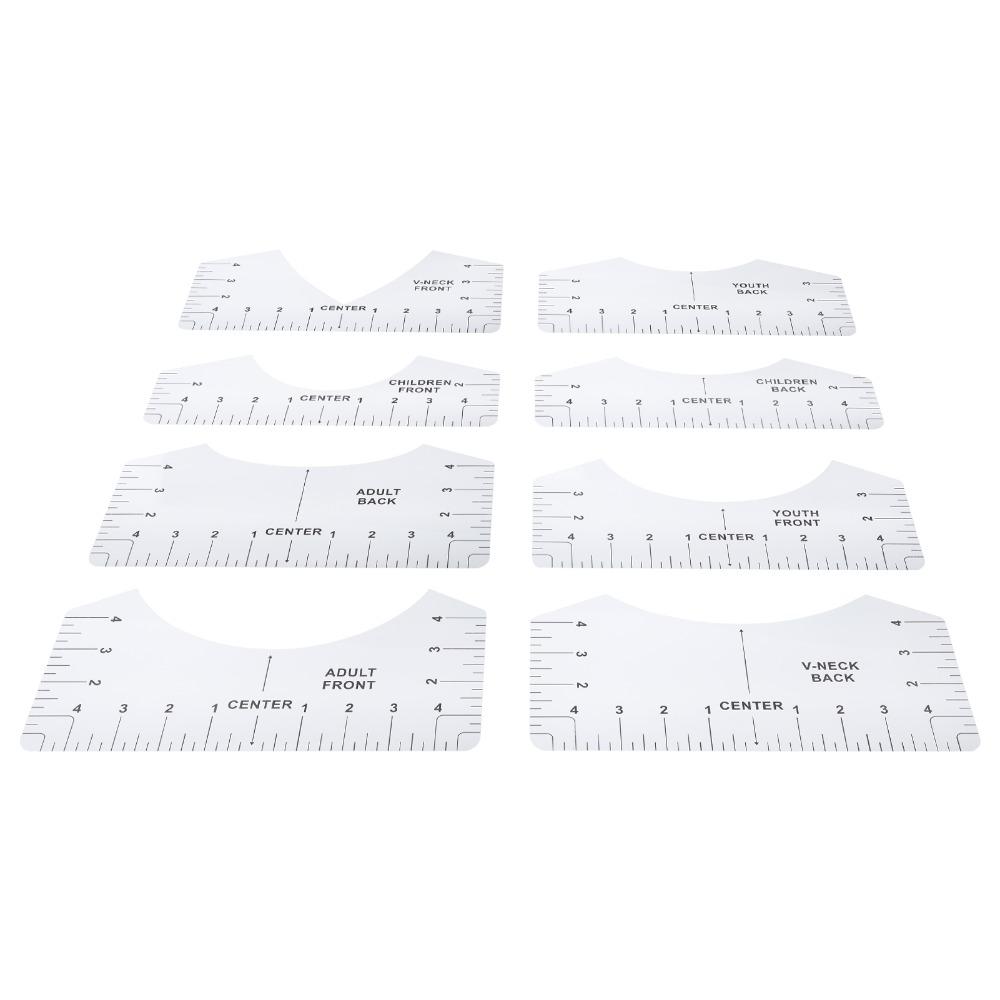 8pcs Transparent PVC T-Shirt Alignment Ruler Round Neck Logo Placement Tool For DIY Crafts