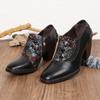 Genuine Leather Ethnic Style Pumps Women Shoes Handmade Fashion Rivet Side Zipper High Heels Ladies Shoes