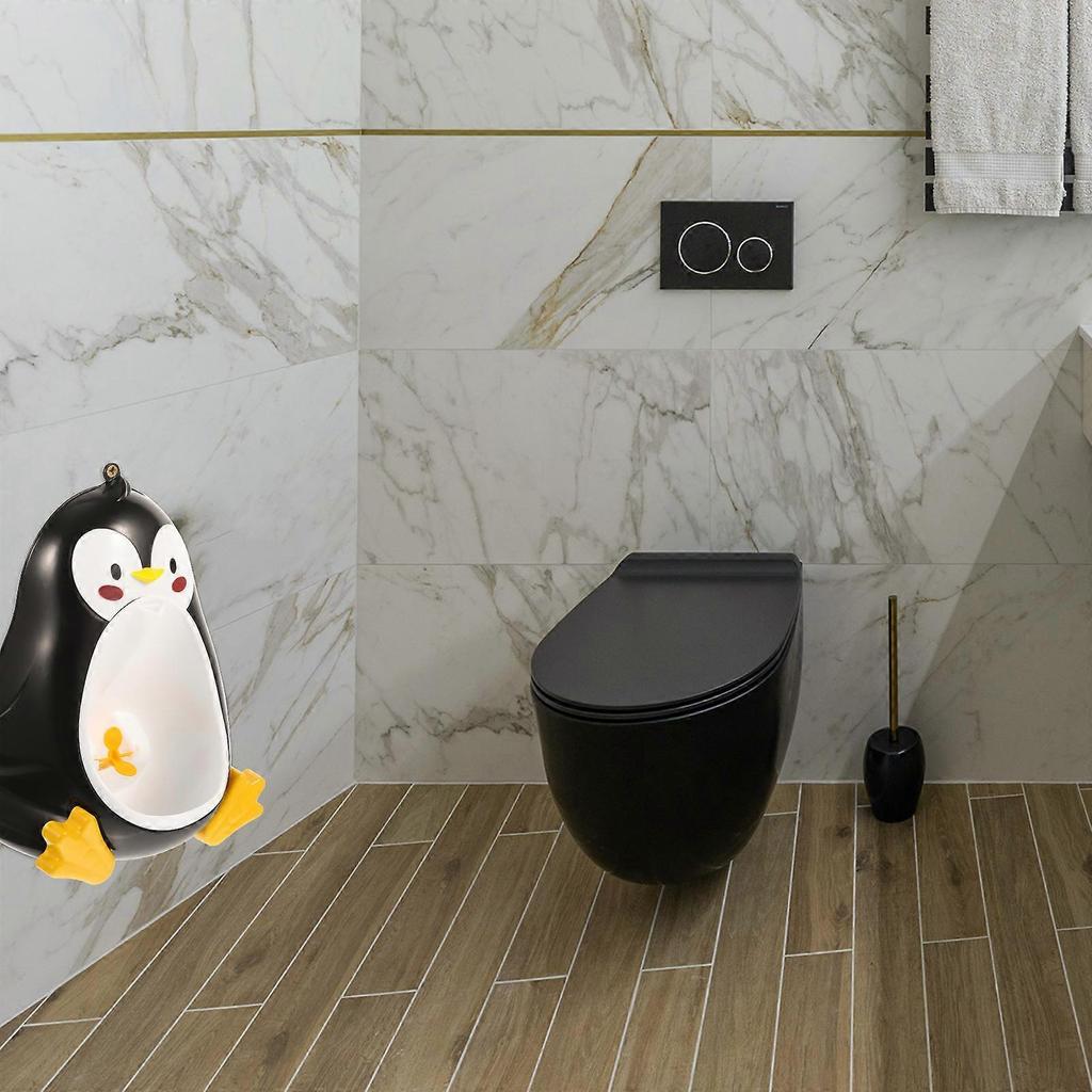 Penguin Shaped Toddler Urinal for Boys with Powerful Suction Cups Easy To Clean ABS Material Black