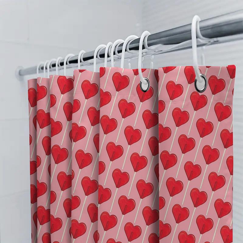 Heart Pattern Shower Curtain Romantic Love Backdrop Valentine'S Day Decor Bathroom Waterproof Fabric Shower Liner Vintage Style