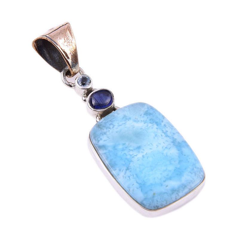 Natural Republic Larimar, Kyanite 925 Solid Sterling Silver Pendant 2'' E4k40