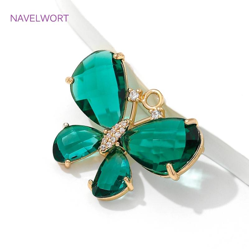 18K Gold Plated Clear Crystal Butterfly Charms Pendant For Jewelry Making,Brass Decorative Pendants,Jewelry Making Accessories