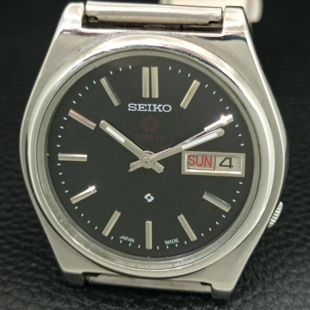 ОРИГИНАЛЬНЫЕ ВИНТАЖНЫЕ АВТОМАТИЧЕСКИЕ МУЖСКИЕ ЧАСЫ SEIKO EXPO 70 ЯПОНИЯ ЧЕРНЫЙ ЦИФЕРБЛАТ a708729-1