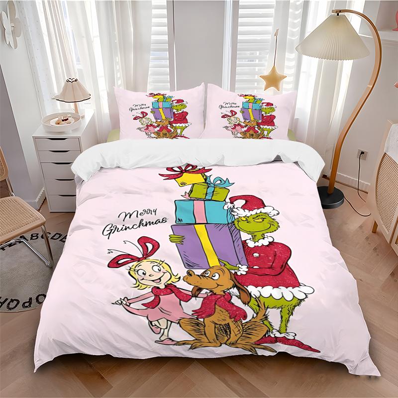 3Pcs Grinchmas Friends Presents Bedding Sets For All Sizes New 3D Printed Bed Cover Comforter Duvet Cover Pillowcase Bedroom Decoration