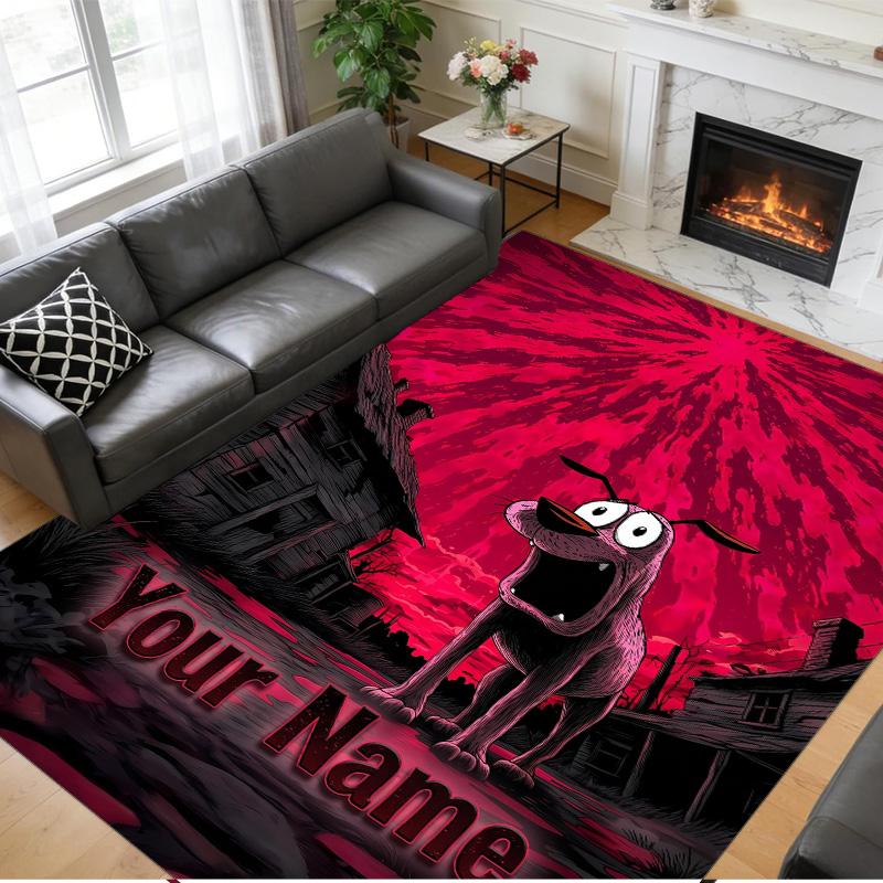 Crystal Velvet Rug Custom Name Text, Soft Non Slip Floor Mat Home DecorCourage the Cowardly Dog