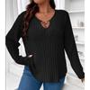YYFS Women's Fashion Plus Size Casual Fall Winter Solid Color Print Long Sleeve V-Neck Pullovers & Long Sleeves
