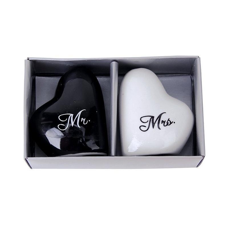 Round+Cube Ceramic Mr. and Mrs. Salt Pepper Shakers Canister Set Wedding Party Favors
