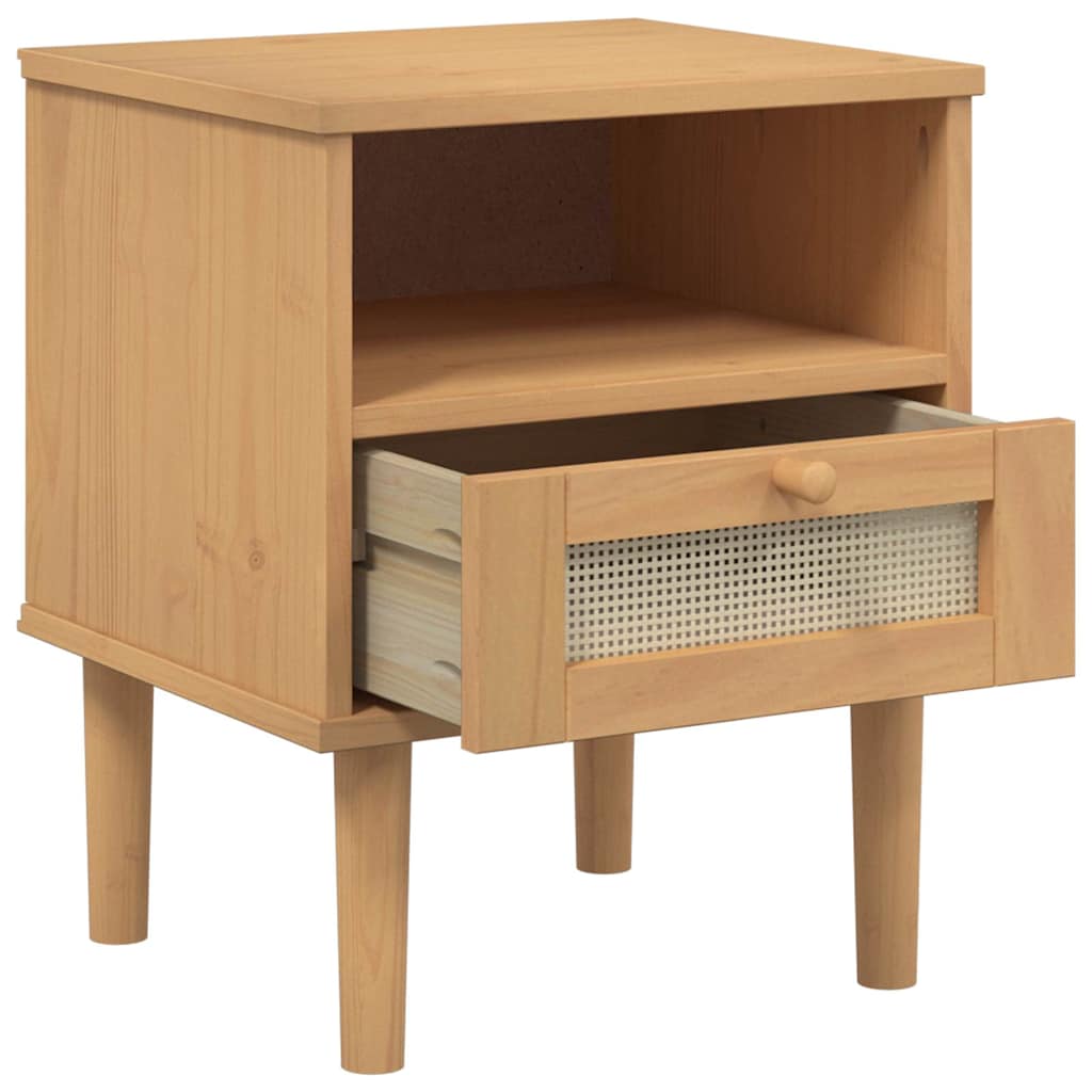 Nightstand SENJA Rattan Look Brown 40x35x48 cm Solid Pine Wood