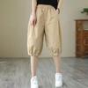 Women Shorts Mid-rise Elastic Waist Knee-Length Pants Solid Color Loose Fit Short Pants Streetwear
