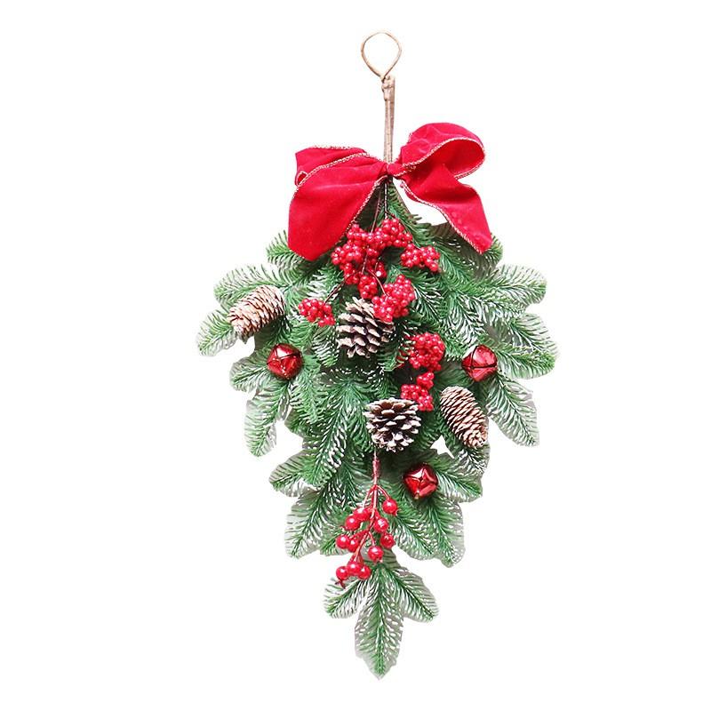 Christmas Decor Red Ribbon Premium PE Pine Cone Wreath Hotel Mall Hanging
