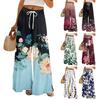 Women Summer Boho Palazzo Pants High Waist Wide Leg Rinting Casual Trousers With Pockets