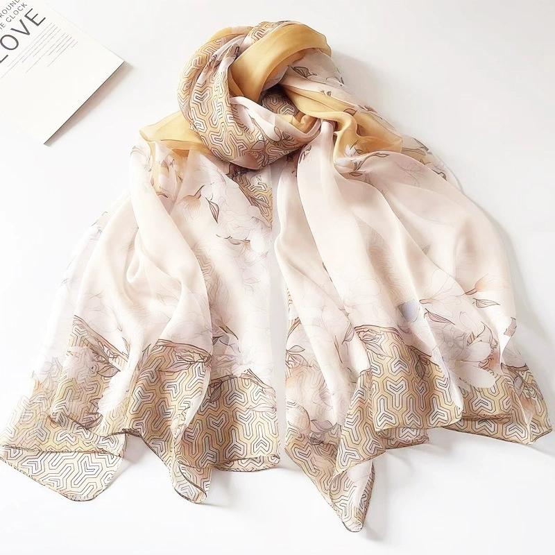 Весна Лето Женские Большого размера Принтованные Пляжные Шали Мусульманские Хиджабы Дорожные Тонкие Солнцезащитные Шарфы/Шарфы 100% Шелк Пляжный Шарф