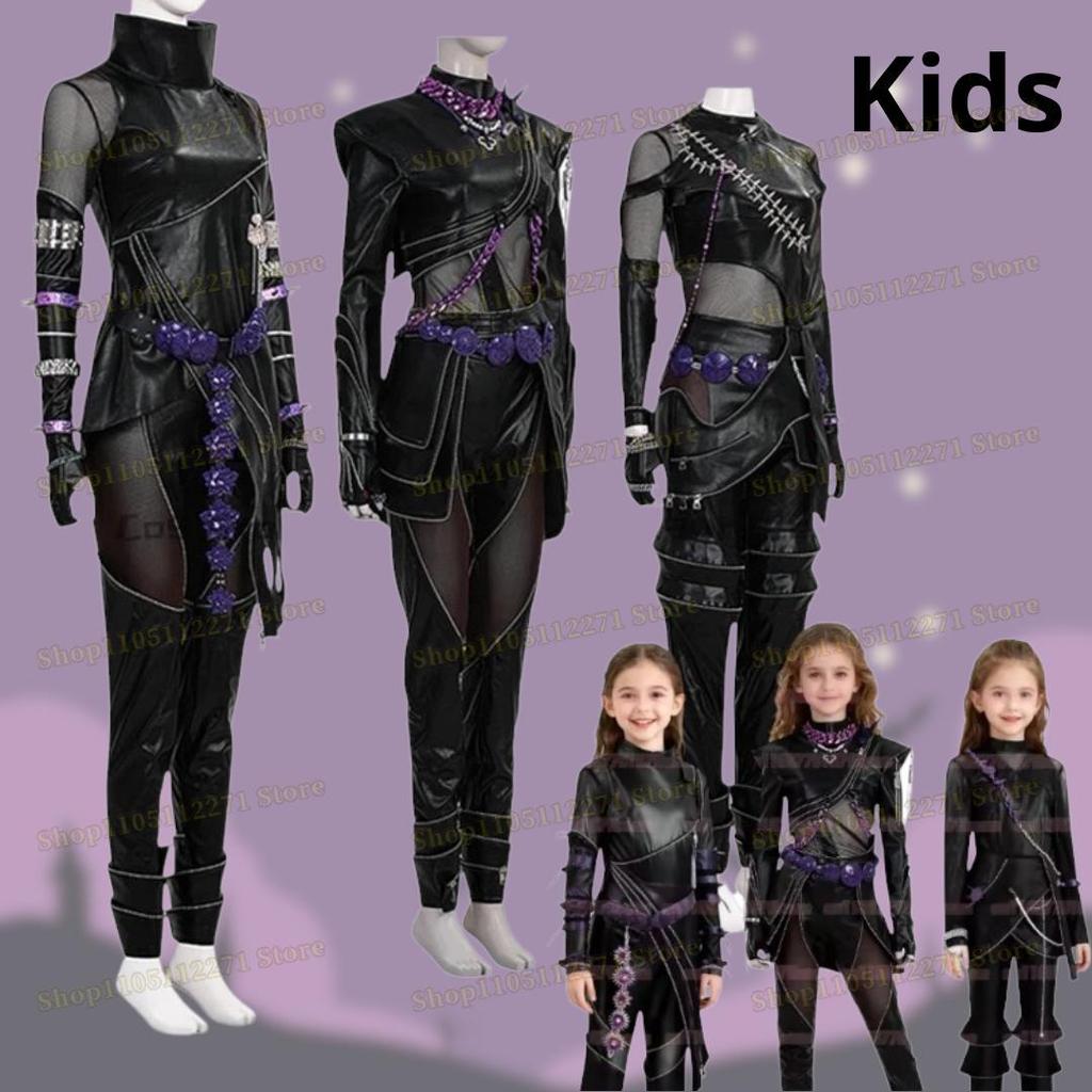 Kpop Охотники на демонов Руми Косплей Костюм Парик Черный Кожаный Боевой Костюм Взрослый Женский Плащ Брюки Ремень Перчатки Хэллоуин Вечеринка