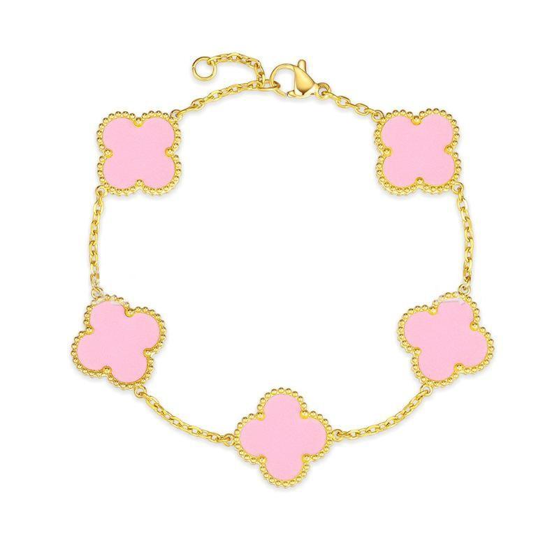 Браслет из 18-каратного золота 'Клевер-четырехлистник', высокая версия 15 мм, двухсторонний перламутр, пятицветный, с сохранением цвета, женский