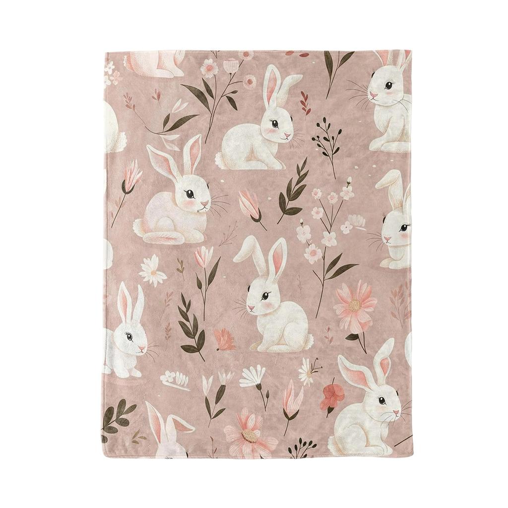 130*150cm Easter Flannel Bunny And Flower Digital Print Blanket, Bed Blanket, Small Dispenser