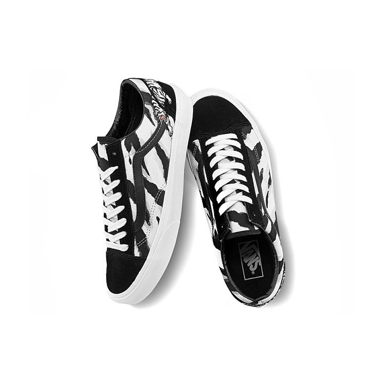 Vans Style 36 Вышивка Тигр Тигровый принт Повседневные низкие кеды для скейтборда Унисекс кроссовки Черный Белый VN0A3DZ3WHT