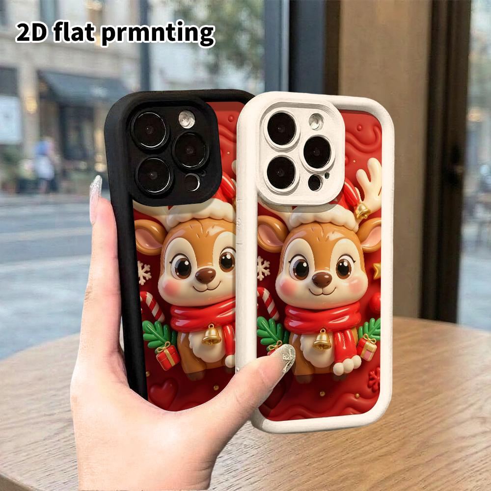 Чехол для телефона: 2D плоский дизайн, подходящий для защитного чехла iPhone 18 17 16 15 14 13 Pro, рождественский олень, идеальный праздничный подарок на Рождество и Хэллоуин