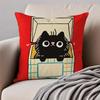 Cute Art Cartoon Handdrawn Cat Cushion Cover Pillowcase Antidustmite Invisible Zipper Short Plush Sofa Cushion
