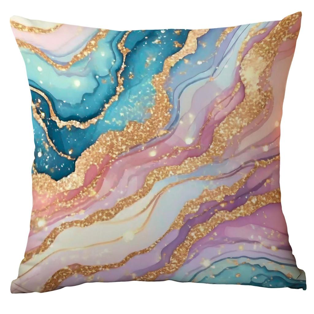 New Ins Style Pink Gilt Marble Polyester Pillowcase Home Sofa Cushion Cover