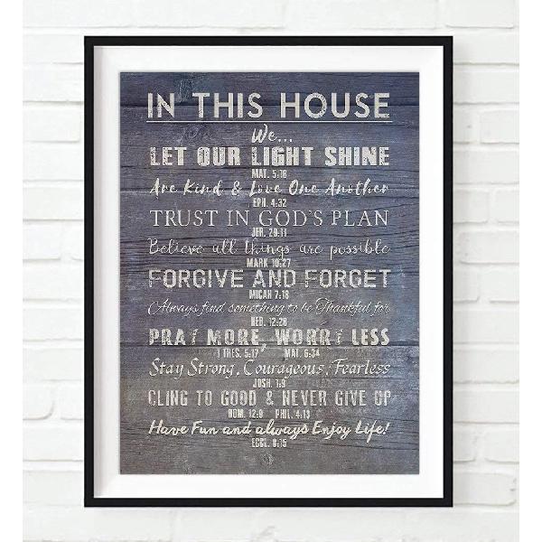 In This House Photo Print, Christian Bible Verse Family Rules Art, Scripture pirational Wall and Home Decor Poster, Unframed, Housewarming Gift, 8x10