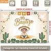 2D Mi Bautizo Photography Backdrop, Neutral Beige Cactus and Dove Baptism Background