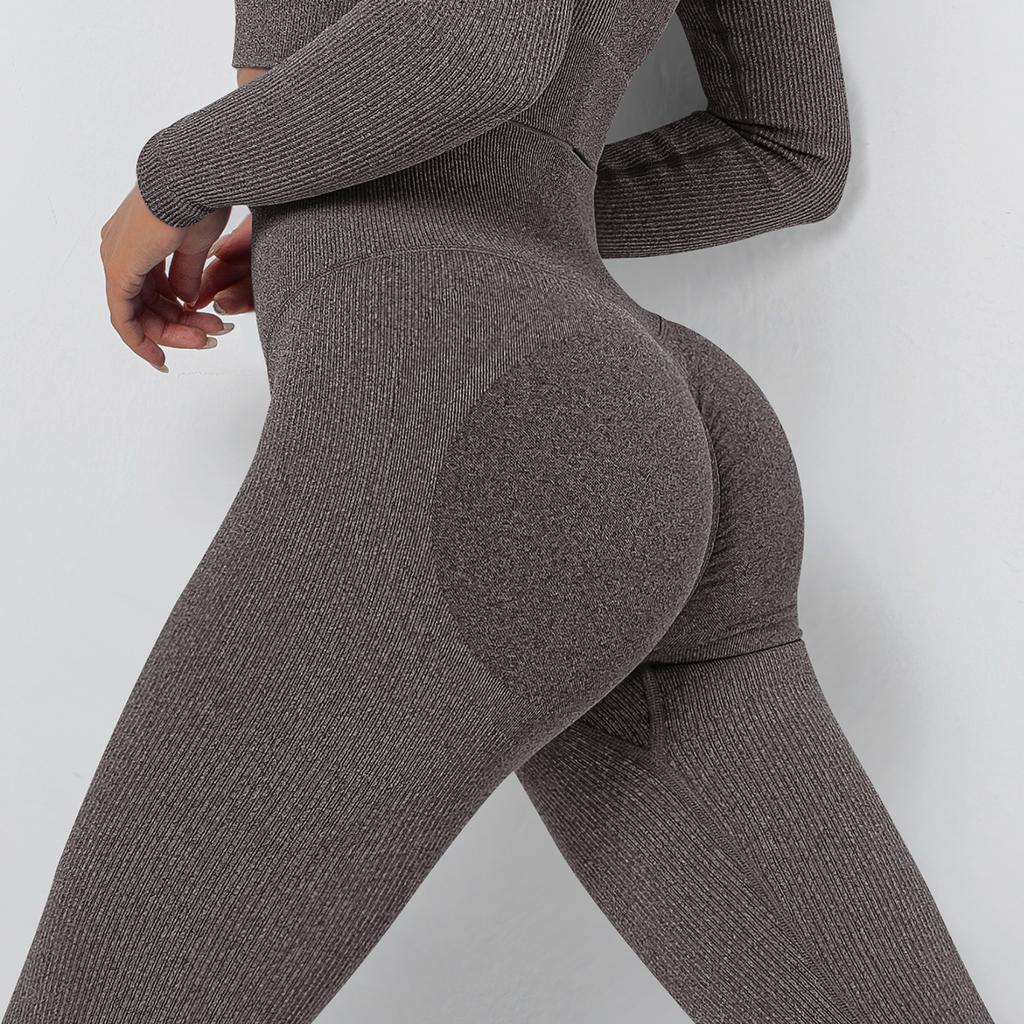 Fashion Casual Comfort Versatile Seamless Knit Threaded Moisture Wicking Yoga Pants Sports Fitness Pants Sexy Peach Butt Tight Bottoms