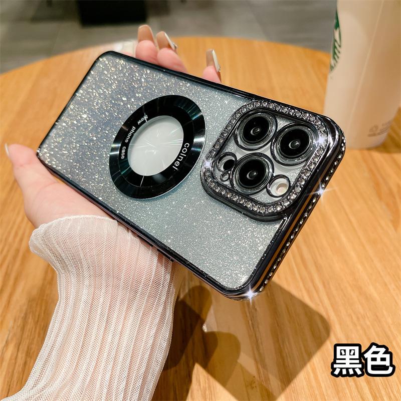 Подходит для iPhone15ProMAX, чехол для мобильного телефона, новый гальванизированный стразы, увеличительное стекло, постепенное изменение блеска, Apple 14, все включено