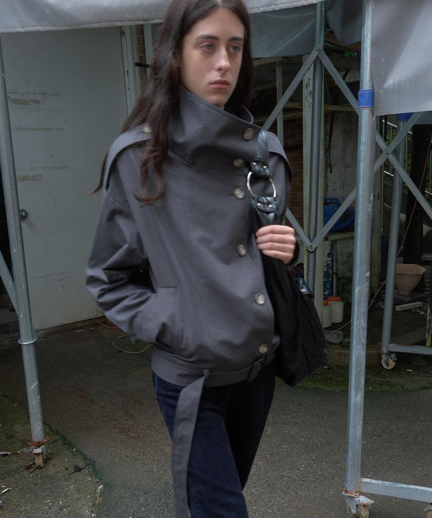 KIJUN Belted Half Trench Jacket_Charcoal Gray