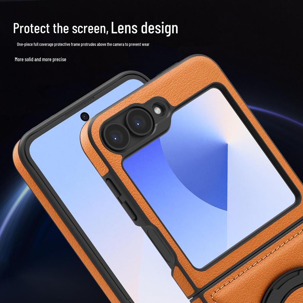 Кожаный чехол Samsung Z Flip7 с вращением на 360° - Ударопрочный, Магнитный, Складная подставка