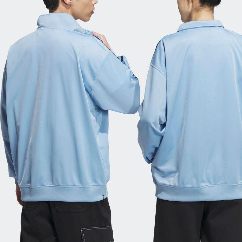 Adidas Originals Trefoil Stripe Logo Print Stand Collar Zip-Up Long Sleeve Jacket Unisex Outerwear Light-Blue IK9150