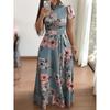Autumn New Flower Print Short Sleeve Swing Dress Women's