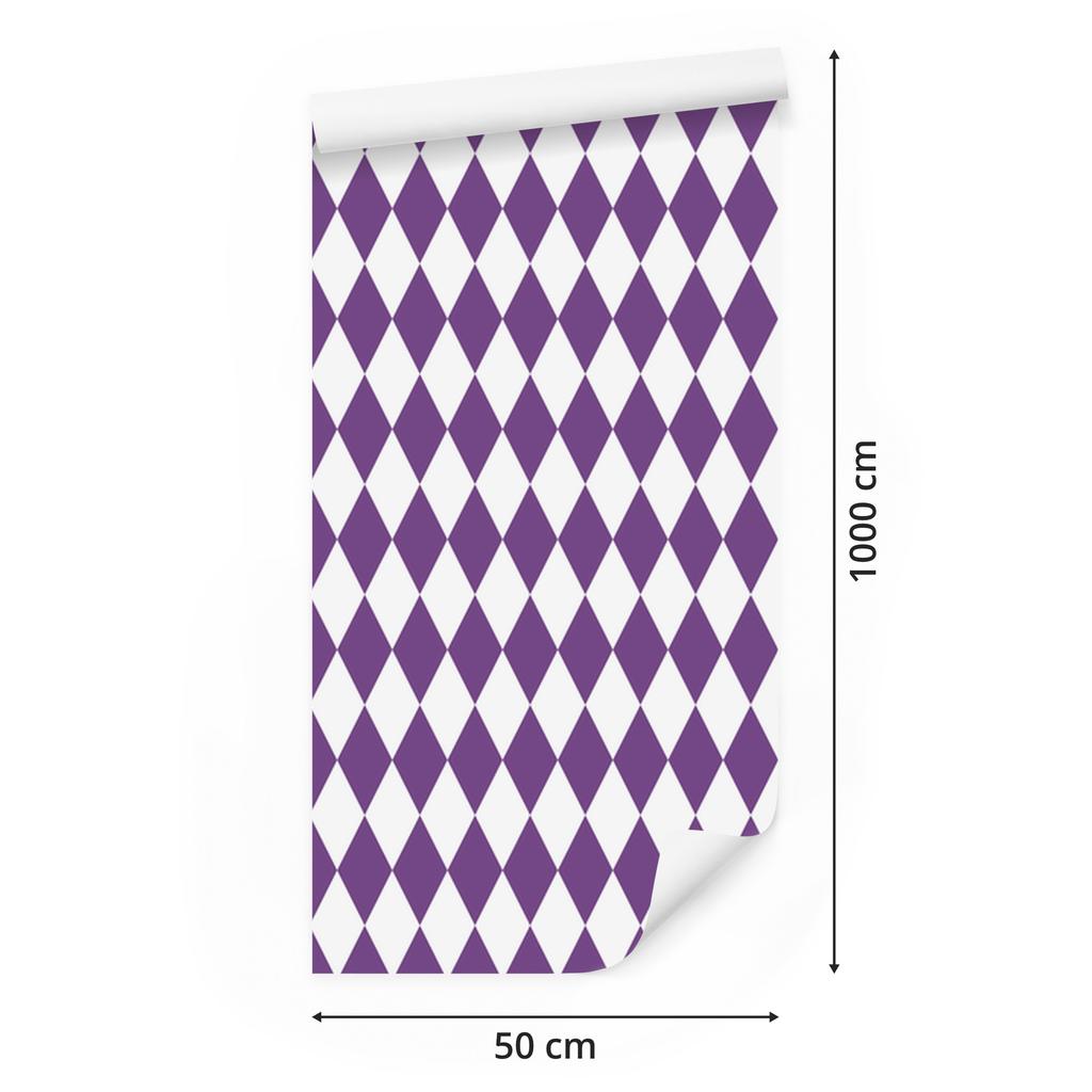 Harlequin Diamonds Wallpaper Purple, Light Gray and White 50x1000