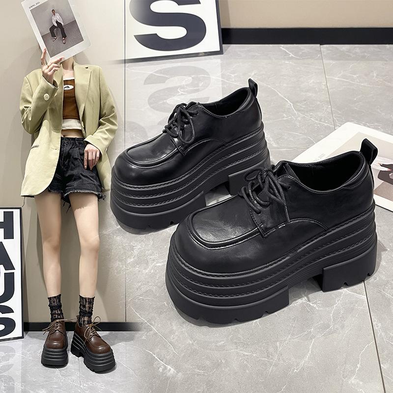 Британские туфли на платформе женские 2024 осень-зима новые модные универсальные туфли на шнуровке с кексами на платформе
