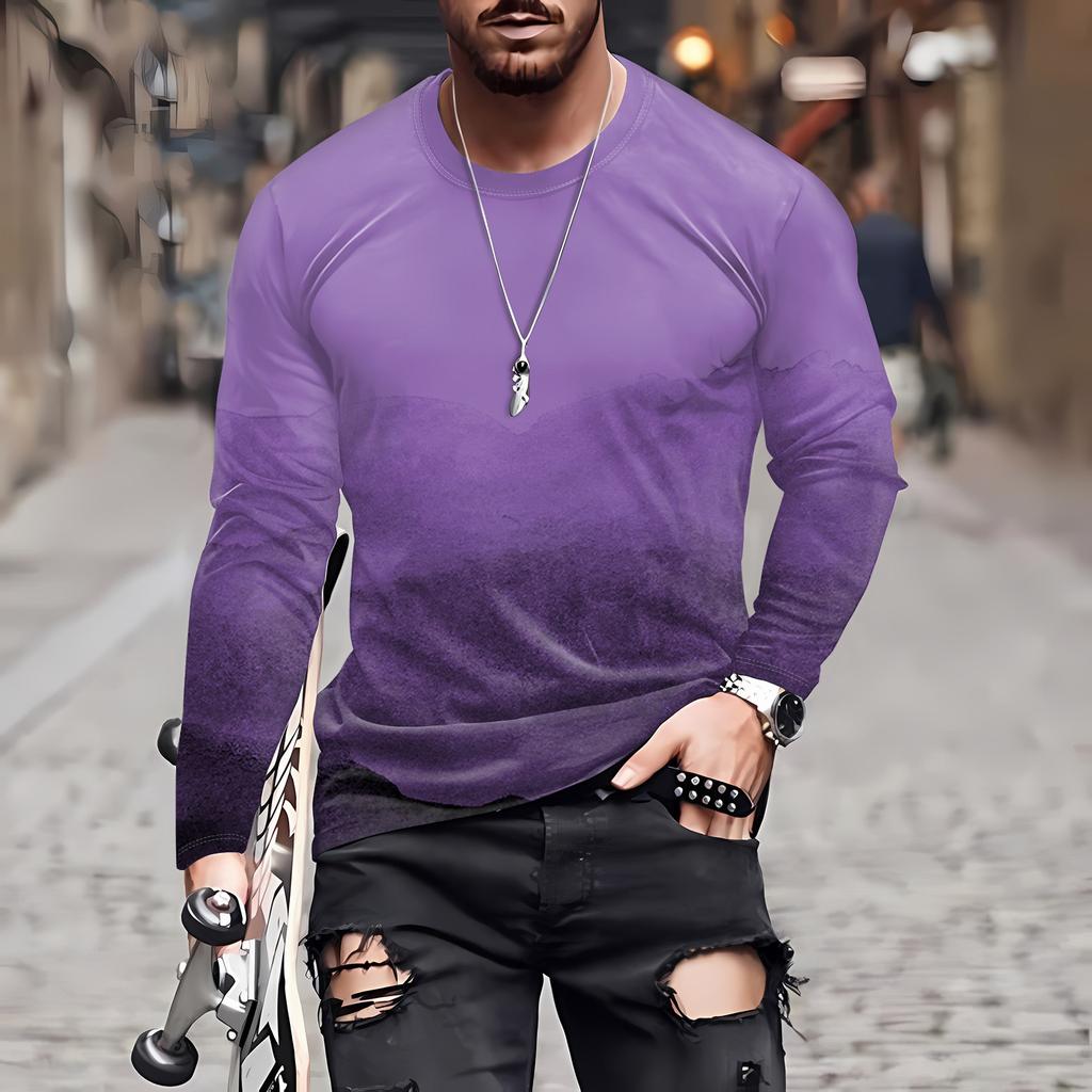 Муж. Футболка Круглый вырез Одежда Одежда На открытом воздухе Длинный рукав С принтом Модельер Винтаж