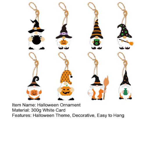 8Pcs Halloween Ornaments Gnome Pumpkin Ghost Black Cat Haunted House Halloween Hanging Pendant Holiday Party Decor