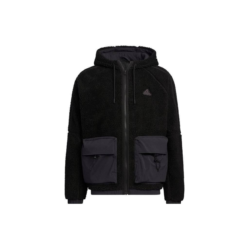adidas Однотонная флисовая куртка с логотипом и длинными рукавами, мужская куртка, черная HR4440