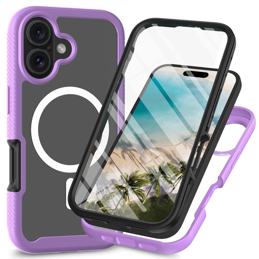 For iPhone 16 Magnetic Case PC+TPU Phone Cover with PET Screen Film All-Around Protection