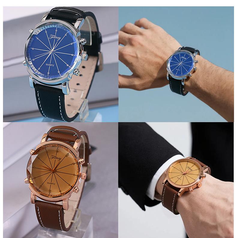 Fancy & Yc M2808 Popular Men's Gift Set Luxury Quartz Watch and Belt Wallet 6pcs/set Male Fashion Leather Wristwatch