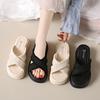 Thick Bottom Heightening Outer Wear One-word Slippers Women's 2025 Summer New Non-slip Breathable Cross Fashion Beach Cool Slippers