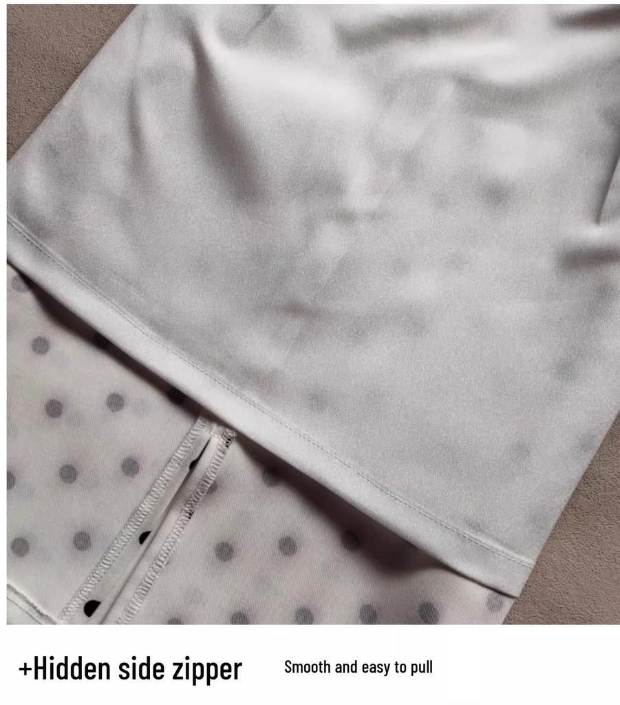 Ретро Юбка-миди в горошек с высокой талией для женщин - Элегантная облегающая стройнящая с разрезом