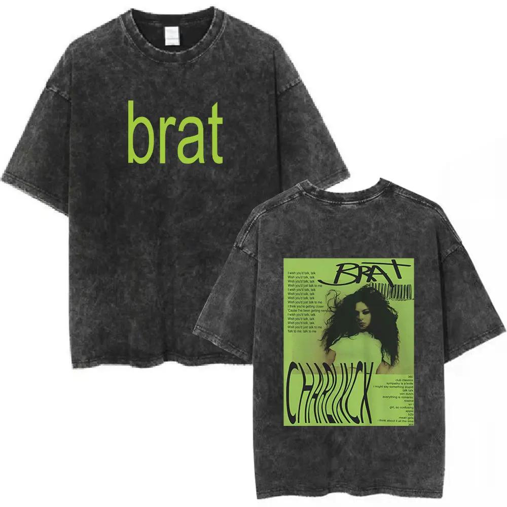 Charli Xcx Brat  Arena Tour Washed T Shirts Men Women Fashion Pop Music Tshirts Cotton Vintage Tshirt Oversized Streetwear