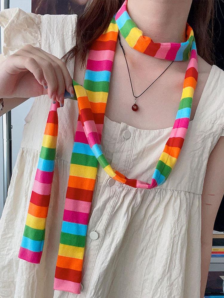 Полосатый шарф Длинный шарф-галстук Женские хлопковые шарфы Тонкий и узкий шарф Харадзюку Полосатые вязаные шарфы Женская грелка для шеи Новый