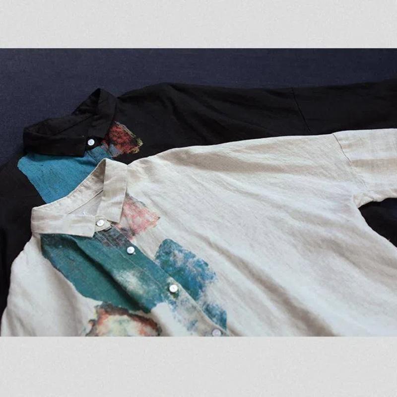 Осень Женские 2024 Новые Сшитые Рубашки Блузки Модные Свободные Минималистичные Удобные Повседневные С Длинным Рукавом с Воротником Поло и Принтом на Пуговицах