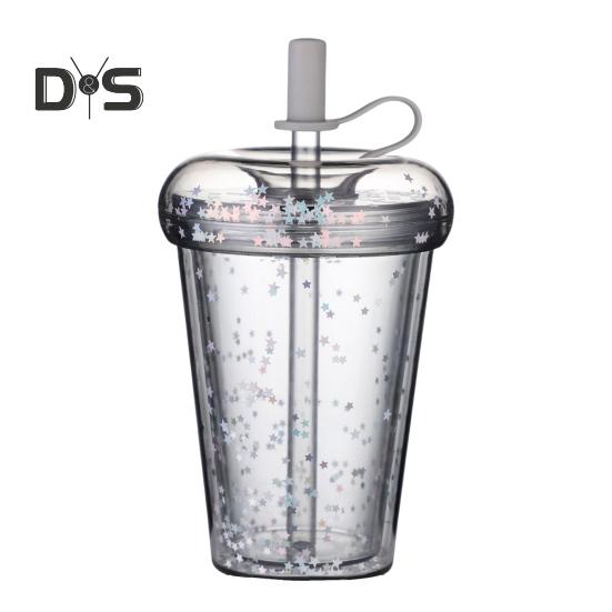 Герметичная чашка для холодного кофе, многоразовая прямая пипеточная чашка со встроенными соломинками, двухстенный изолированный стакан для холодного кофе, мультяшная чашка для питья