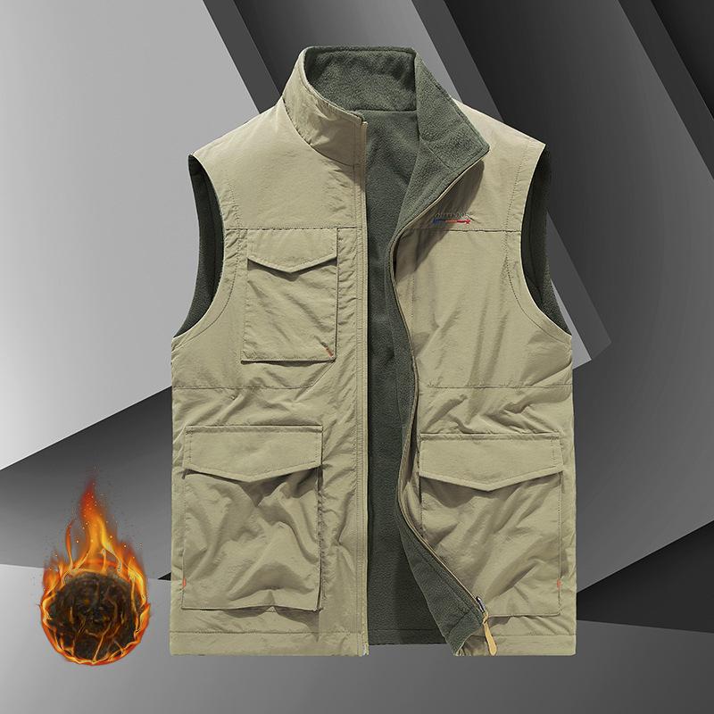Autumn and Winter Fleece Jacket, Men's Thickened Multi-bag Vest, Warm Vest, Wear Quick-drying Vest On Both Sides
