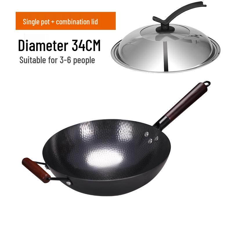 Чжанцю Кованый вручную Вок для жарки из кованого железа без покрытия с антипригарным покрытием и лопаткой
