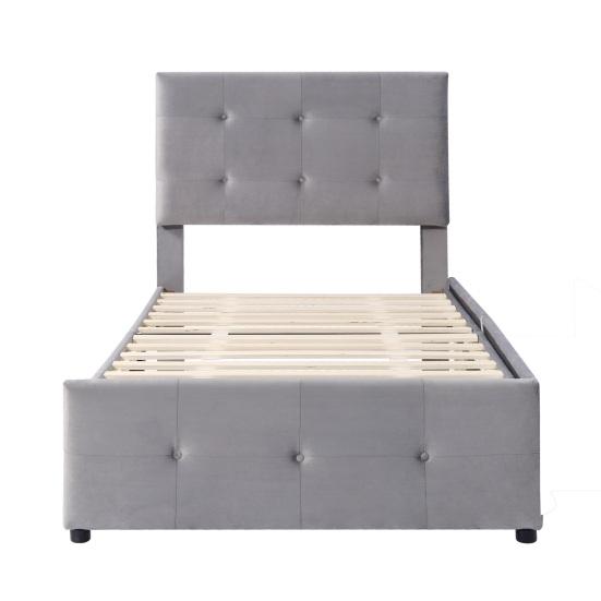 Children Bed 99x210cm Velvet Fabric Kids with Adjustable Headboard 2 Drawers Single Ergonomic Design Strong Wood Slat Support Home Furniture