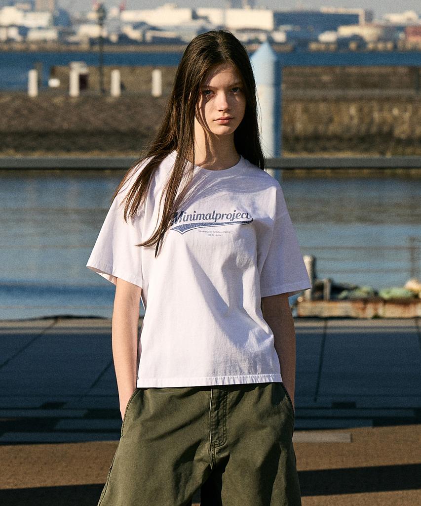 MINIMALPROJECT Washed Drawing Pigment Crop Short Sleeve T-Shirt Mst188C [White]